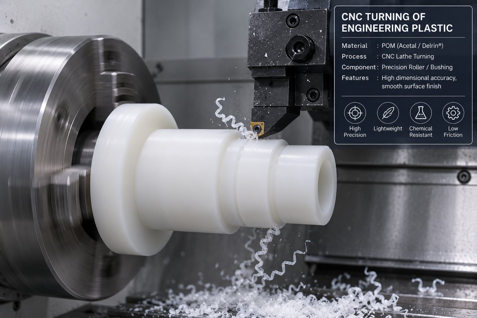 CNC lathe turning a POM precision roller