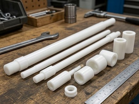 Long turned plastic shafts and spacer sleeves