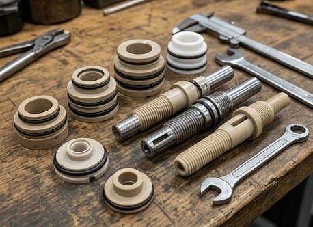 Machined plastic valve seats and stems